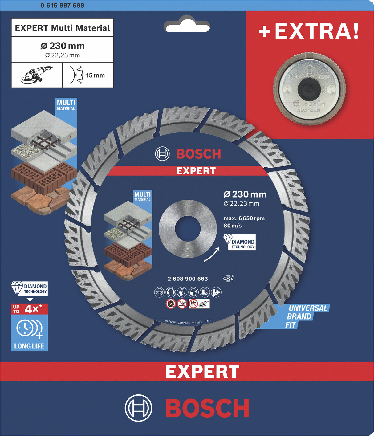 EXPERT Multi Material Diamant-Trennscheibe 230 x 22,23 mm inkl. SDS-Clic Schnellspannmutter