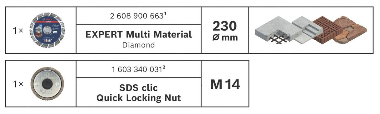 EXPERT Multi Material Diamant-Trennscheibe 230 x 22,23 mm inkl. SDS-Clic Schnellspannmutter