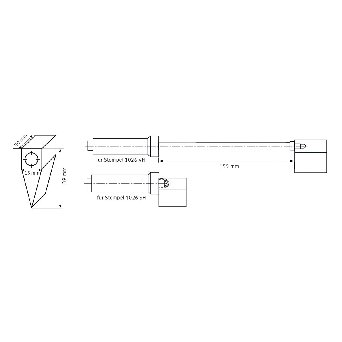 Produktbild von Ersatz-Kohle 30°, seitlich gebohrt mit M 10 Gewinde für 1026 SH und 1026 VH