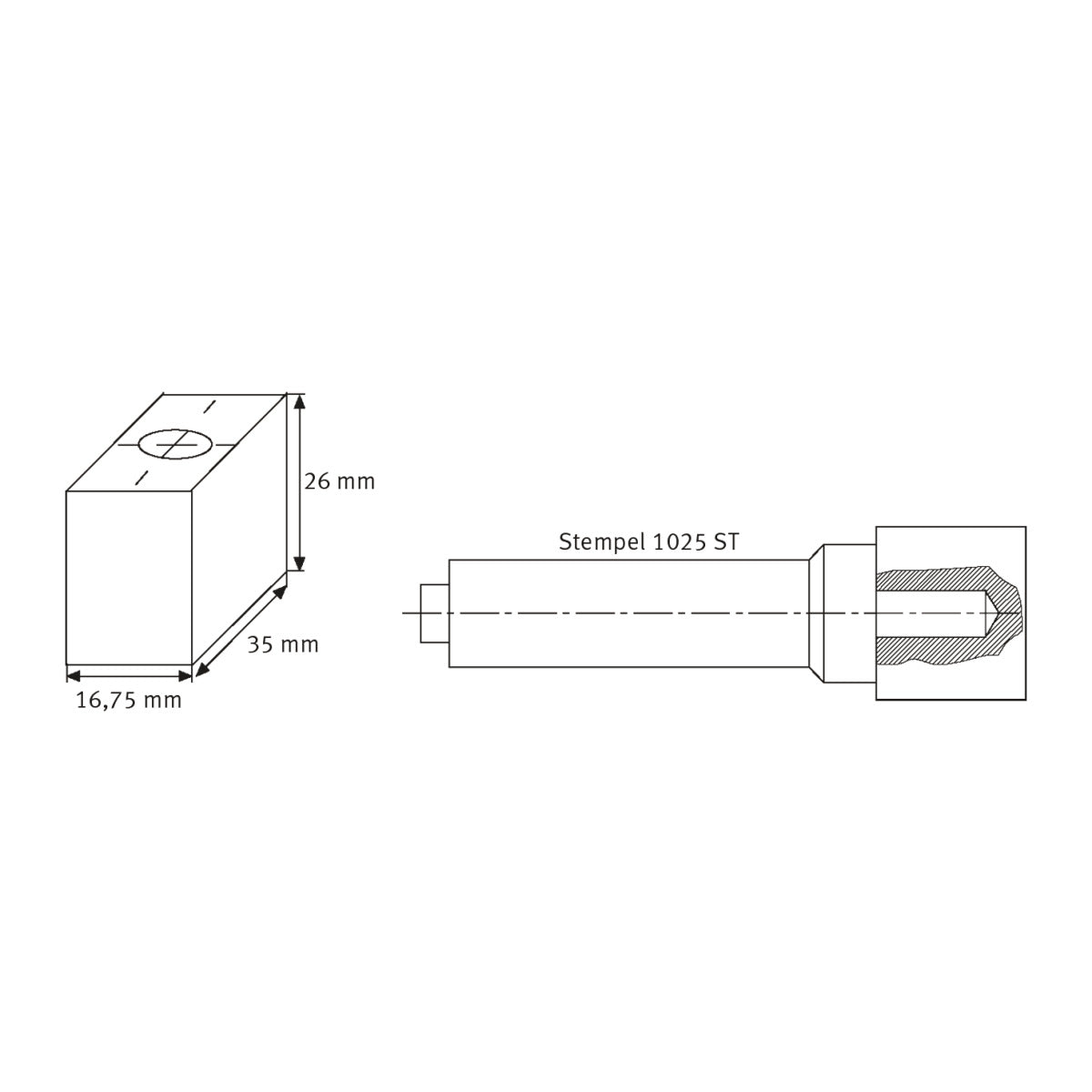 Produktbild von Ersatz-Kohle 90“, gebohrt mit M 10 Gewinde für Stempel 1025 ST