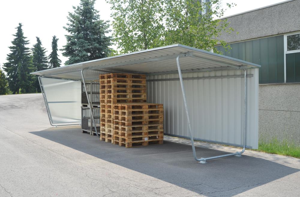 Überdachung Modell Siegen B4300xT2330xH2250 mm RAL 9002 grauweiß Grundfeld einseitig