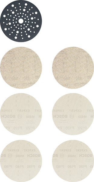 Produktbild Lieferumfang von EXPERT M480 Schleifnetz Starter Set, Schleiftellerschoner, 150mm, K80-180, 7tlg.