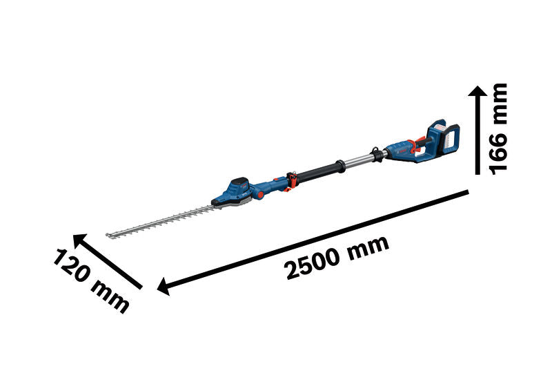 Abmessungen der Akku-Teleskop-Heckenschere Bosch GHE 18V-50 TP.