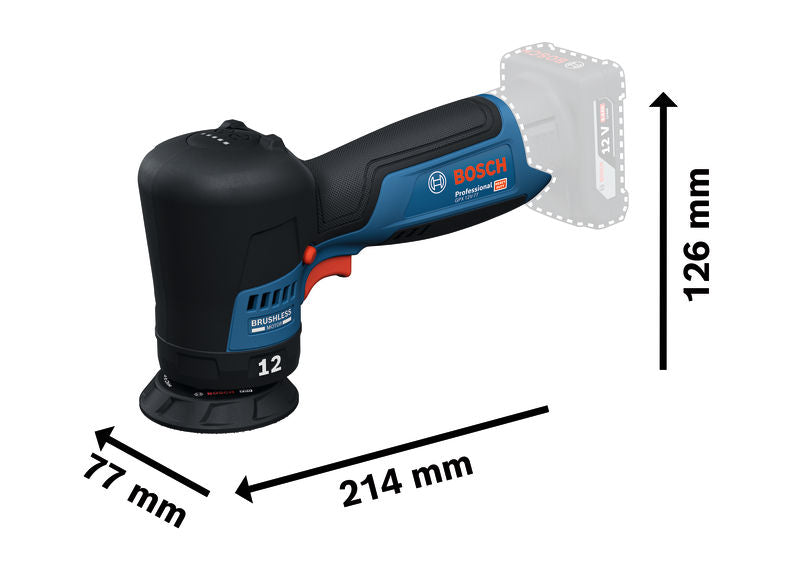 Polierer Bosch GPX 12V-77 mit kompaktem bürstenlosem Design.