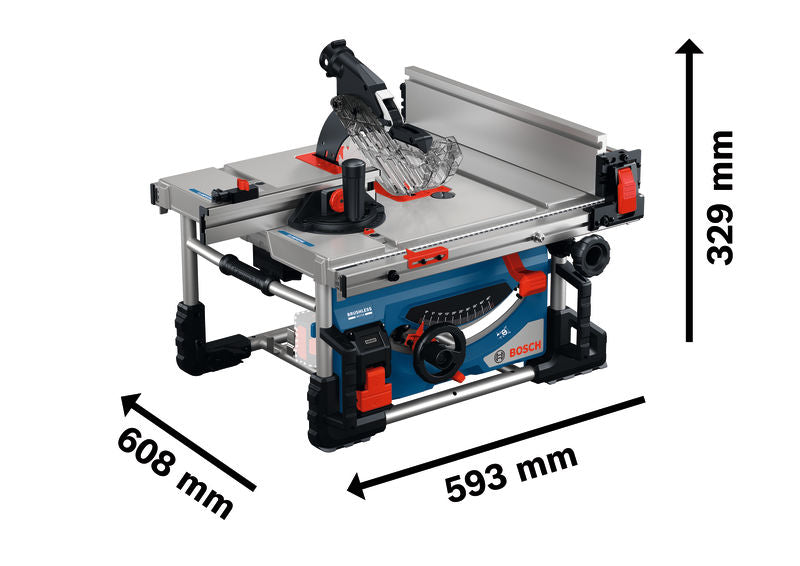 Tischkreissäge GTS 18V-70 von Bosch mit kompakten Abmessungen.
