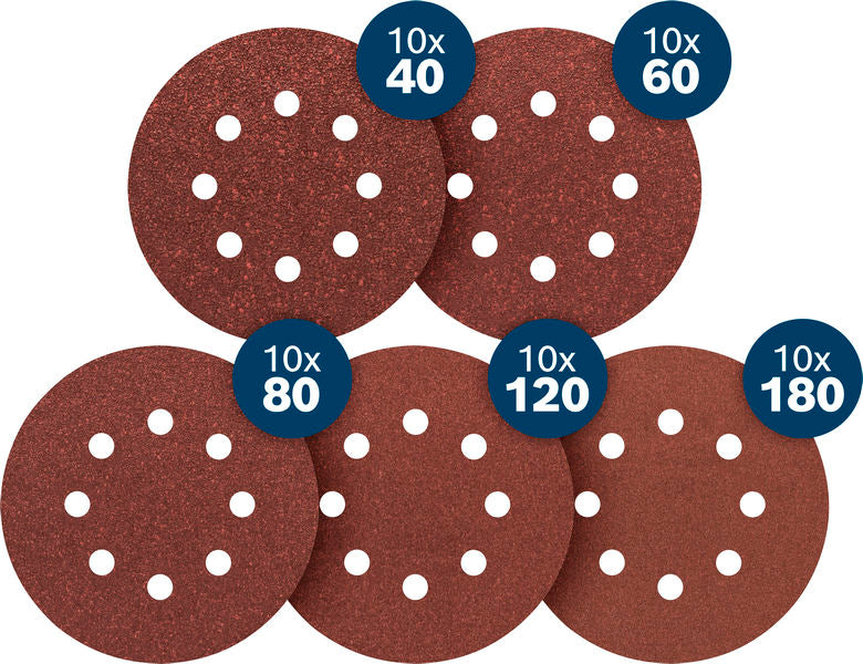 Produktbild Lieferumfang von EXPERT C430 Schleifpapier-Set, K40/K60/K80/K120/K180, 125mm, 50-tlg.