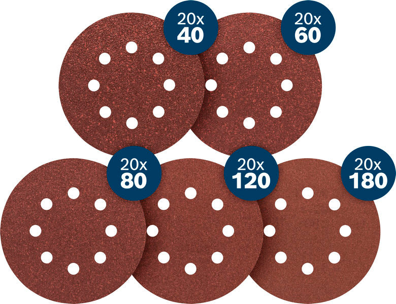 Produktbild Lieferumfang von EXPERT C430 Schleifpapier-Set, K40/60/80/120/180, 125mm, 100-tlg., Starter Pack
