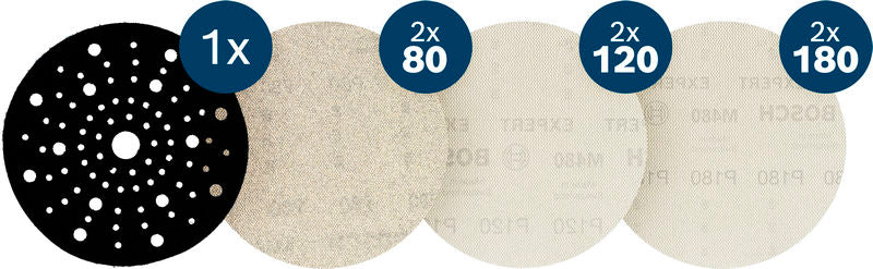 Produktbild Lieferumfang von EXPERT M480 Schleifnetz- Set, 150mm, K80/120/180, 6+1 Set, Starter Pack.