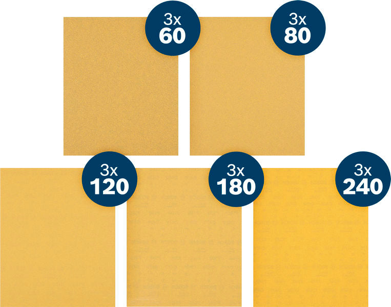 Produktbild Lieferumfang von EXPERT C470 A4 Schleifpapier, 230x280mm, K60/80/120/180/240, 15tlg. Starter Pack