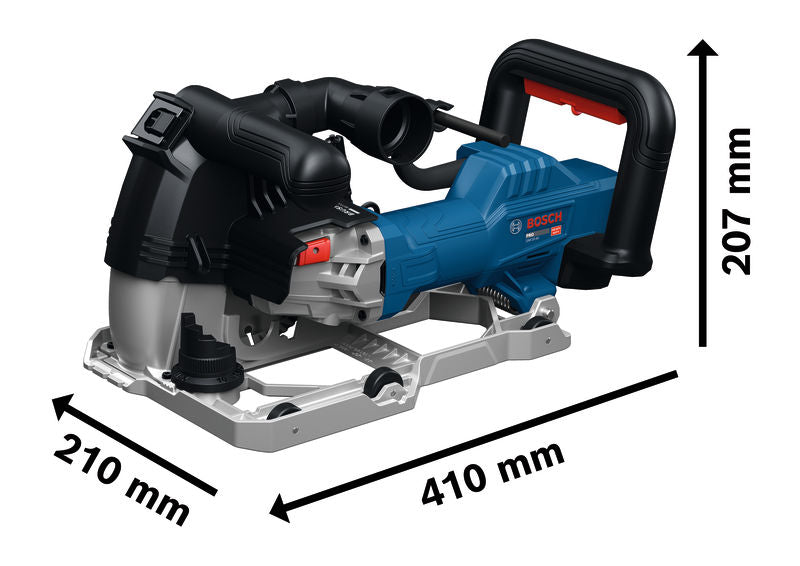 Bosch GNF20-40 Mauernutfräse mit angezeigten Abmessungen.