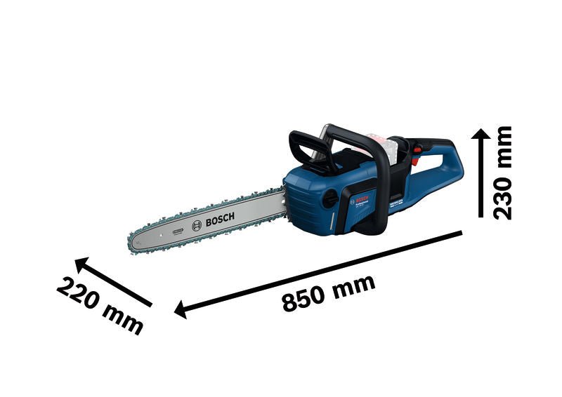 Akku-Kettensäge Bosch GKE 18V-40 mit Abmessungen.