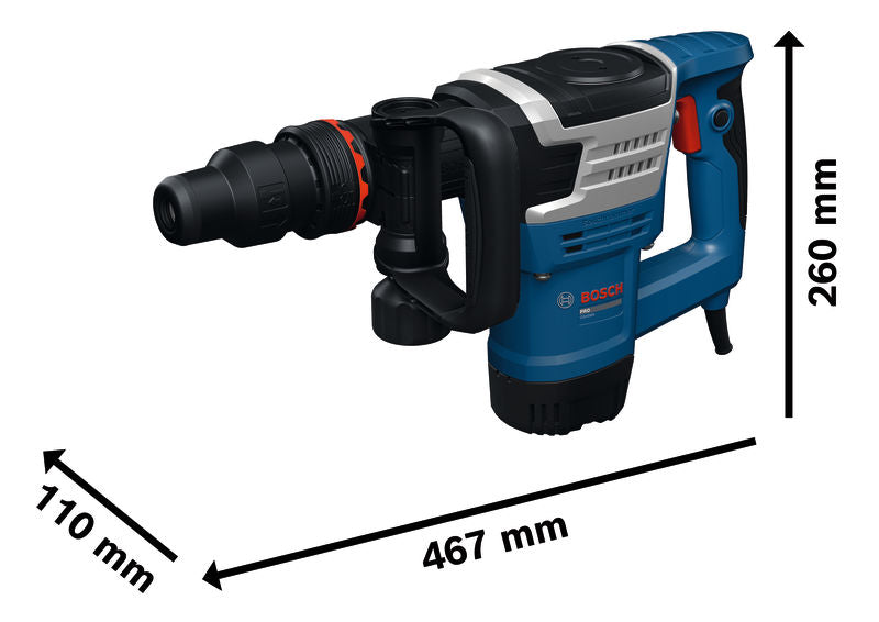 Bosch Abbruchhammer GSH 5 MX mit Größenangaben.