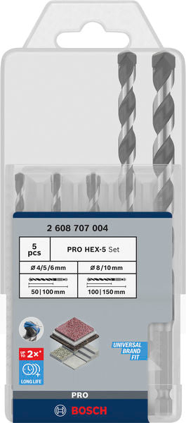 PRO Bohrer-Set HEX-5 Ø 4/5/6/8/10 mm (5-teilig)