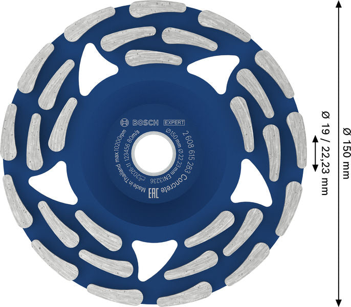 Bosch EXPERT Diamant-Schleifkopf für Betonschleifmaschinen mit 150 mm Schleifdurchmesser.