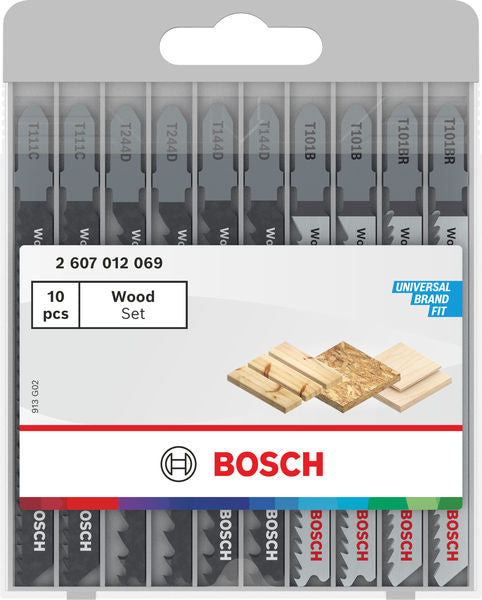 Bosch Stichsägeblatt-Set für Holz, 10-teilig, universell passend.