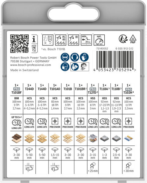 Bosch Mehrzweck-Stichsägeblatt-Set, 10-teilig, für Holz und Metall.