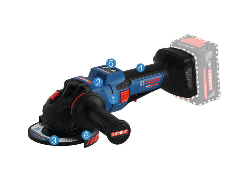 Bosch EXWS18V-15PS Winkelschleifer mit ergonomischem Griff.