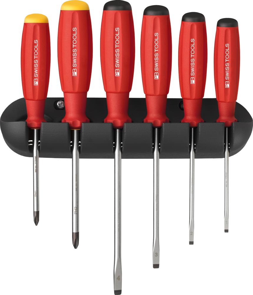 Produktbild von Swiss Tools Schraubendreher-Satz 6-teilig Schlitz PH im Wandhalter SwissGrip PB 8244 7610733078721