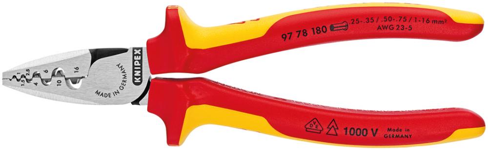 Produktbild von KNIPEX Aderendhülsenzange VDE 2-Komponenten-Griff 180mm 0,25-16qmm 97 78 180 4003773072003