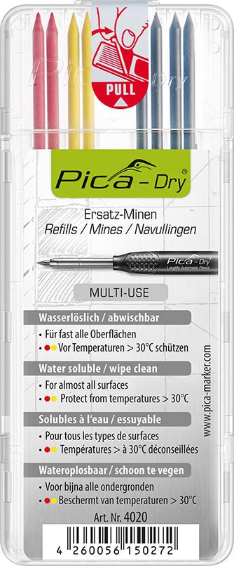 Produktbild von Pica Minen-Set für Tieflochmarker Pica-Dry Graphit gelb rot 4020 4260056150272
