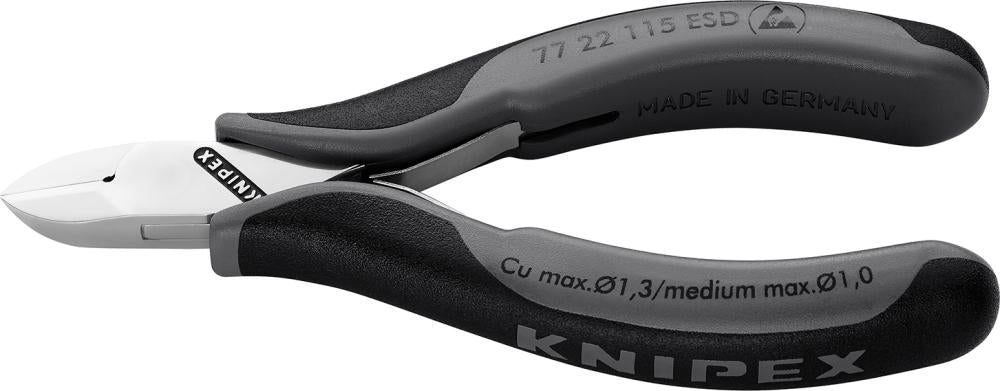 Produktbild von KNIPEX Seitenschneider Elektronik ESD Rundkopf ohne Fase 115mm 77 22 115 ESD 4003773025115