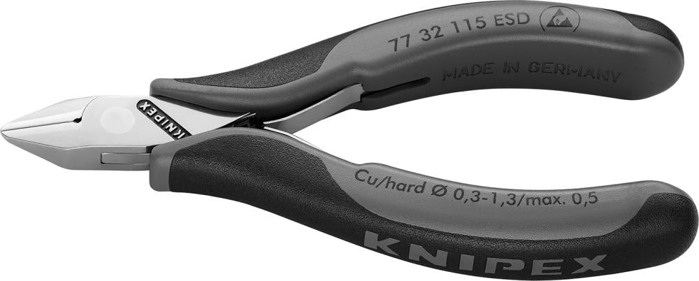 Produktbild von KNIPEX Seitenschneider Elektronik ESD Spitzkopf mit kleiner Fase 115mm 77 32 115 ESD 4003773025122