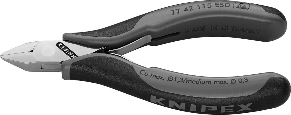 Produktbild von KNIPEX Seitenschneider Elektronik ESD Spitzkopf ohne Fase 115mm 77 42 115 ESD 4003773031901
