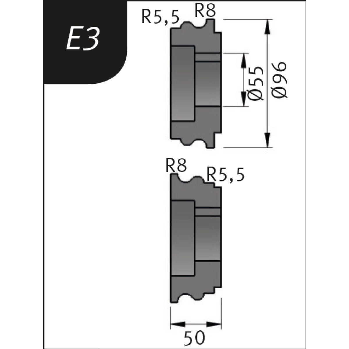 Produktbild von Metallkraft Biegerollensatz Typ E3, Ø 96 x 55 x 50 mm, R 5,5+8 / 8+5,5 mm 3880713 4036351159605