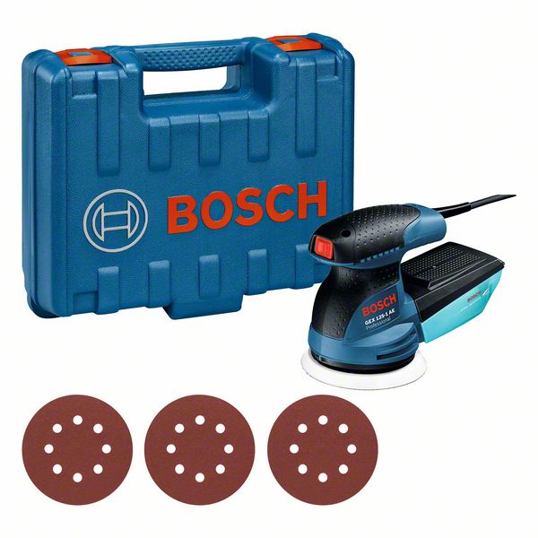 Produktbild von BOSCH Exzenterschleifer GEX 125-1 AE, mit 3 x Schleifblatt C470 in Handwerkerkoffer 0601387504 3165140875158