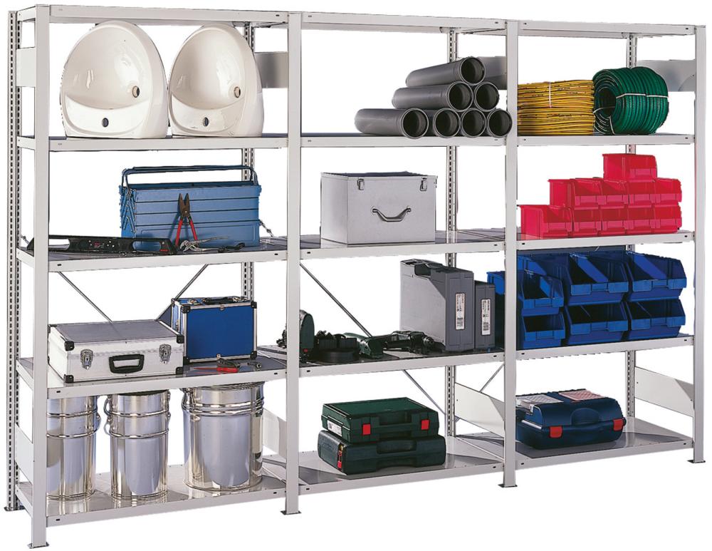 Produktbild von META Steckregal Meta-CLIP B1300xT500xH2500 mm Anbaufeld 5 Böden verzinkt Fachlast 230 20014303 4026212011111