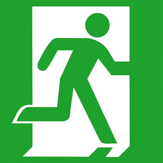 Produktbild von SafetyMarking Fluchtwegschild Aluminium B150xH150 mm Notausgang rechts langnachleuc 4367009435 4044589129642