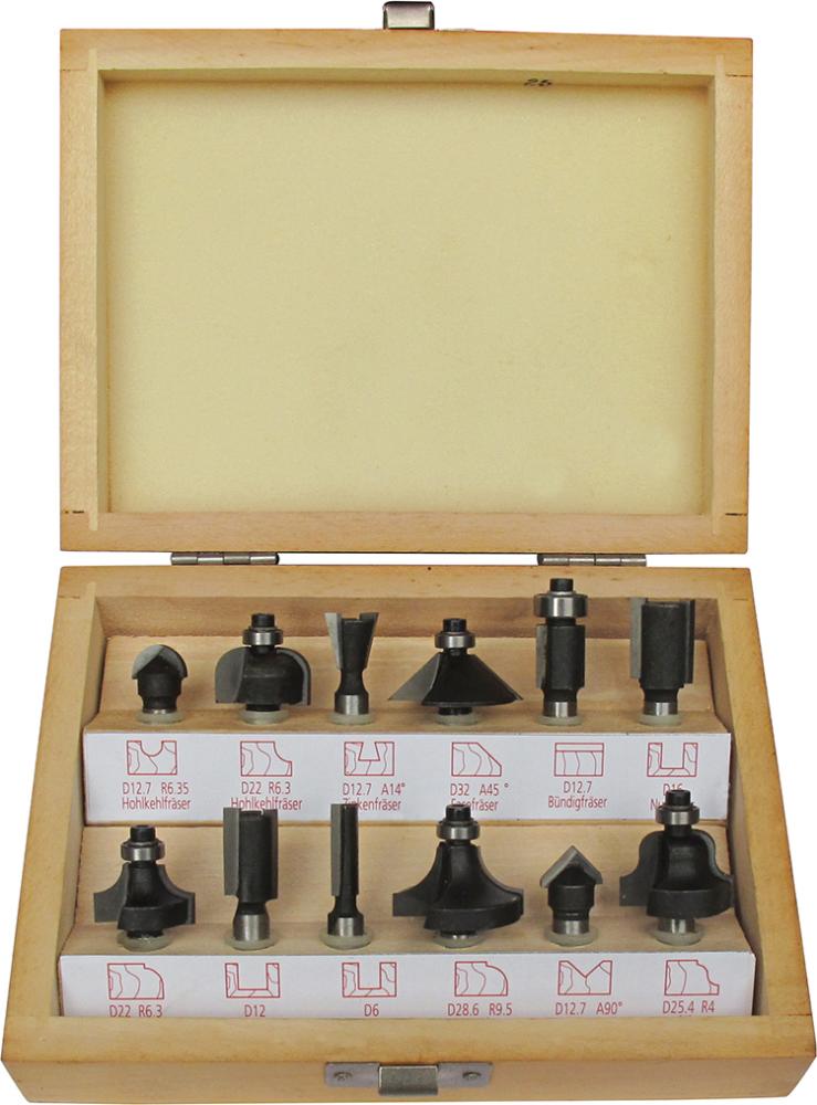 Produktbild von FORTIS Fräser-Satz HW 12-teilig S8 im Holzkasten 4221218350 4317784769082