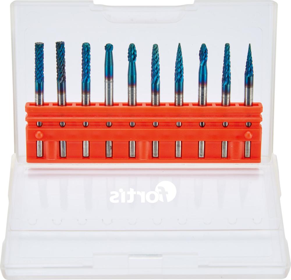 Produktbild von FORTIS Kleinfrässtift-Satz HM 3mm 10-teilig beschichtet 4215288110 4317784735650