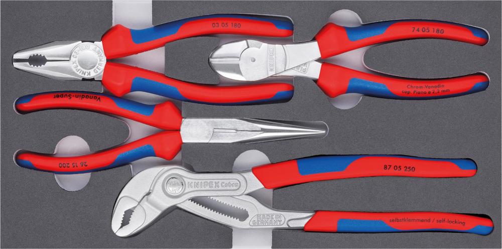 Produktbild von KNIPEX Zangen-Satz Basic verchromt mit Schaumeinlage 4-teilig 00 20 01 V17 4003773081944
