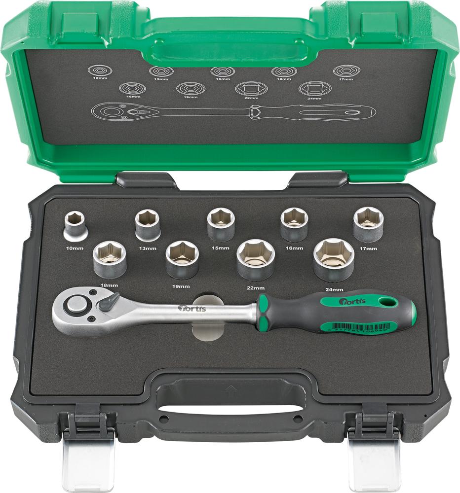 Produktbild von FORTIS Steckschlüssel-Garnitur 1/2" 10-teilig 4240681195 4317784707039
