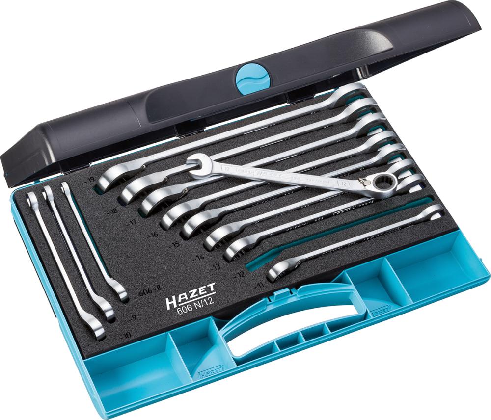 Produktbild von HAZET Ratschenschlüssel-Satz umschaltbar 8-19mm 12-teilig in Kassette 606N/12 4000896197378