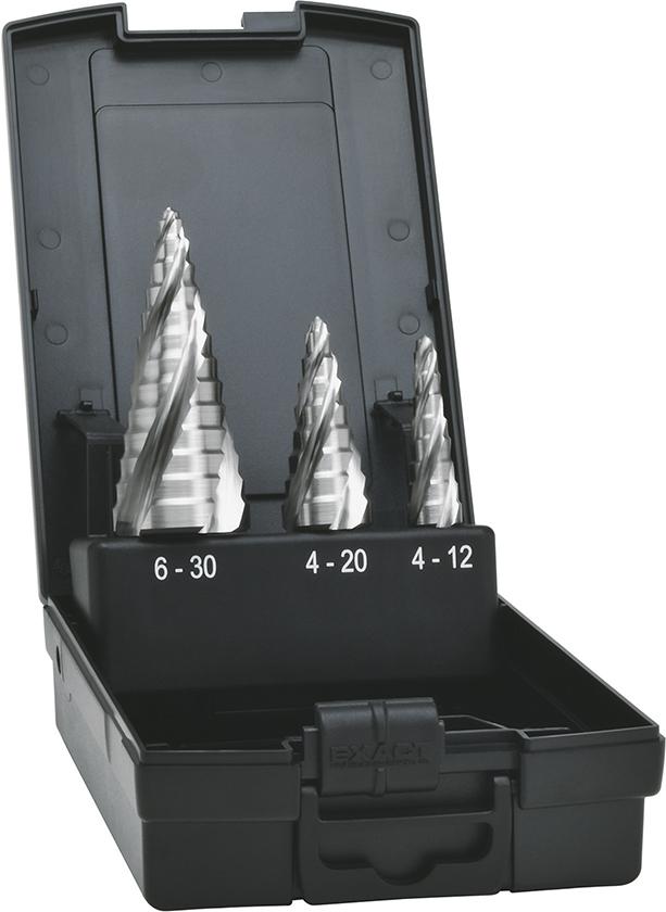 Produktbild von EXACT Stufenbohrer HSS Set 4-fach Spiralnute 4-30 mm 7054 4026558070544