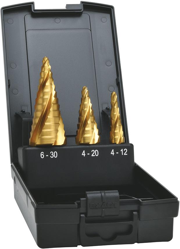 Produktbild von EXACT Stufenbohrer HSS TiN Set 4-fach Spiralnute 4-30 mm 7059 4026558070599