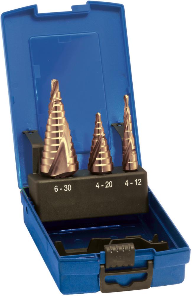 Produktbild von FORUM Stufenbohrer Satz HSS spiralgenuttet TiN 4-30,00mm 4212004950 4317784907026