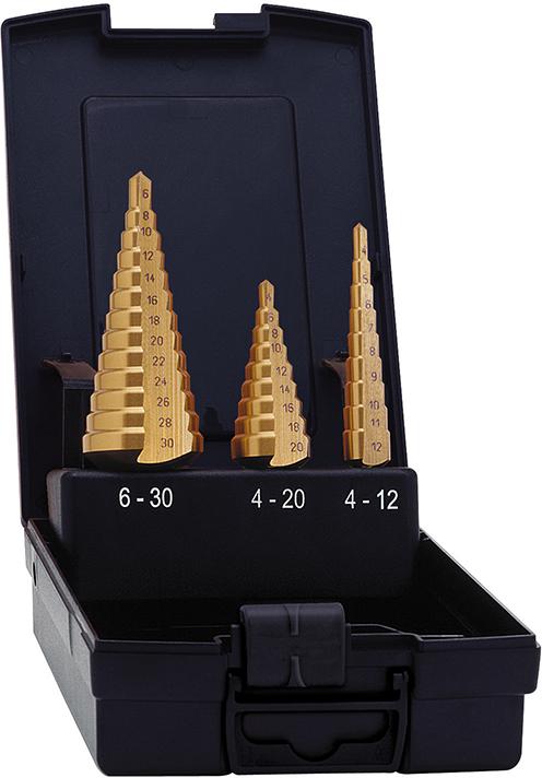 Produktbild von FORUM Universal-Stufenbohrer Satz HSS 4-30,00mm TiN 4212004436 4317784906685