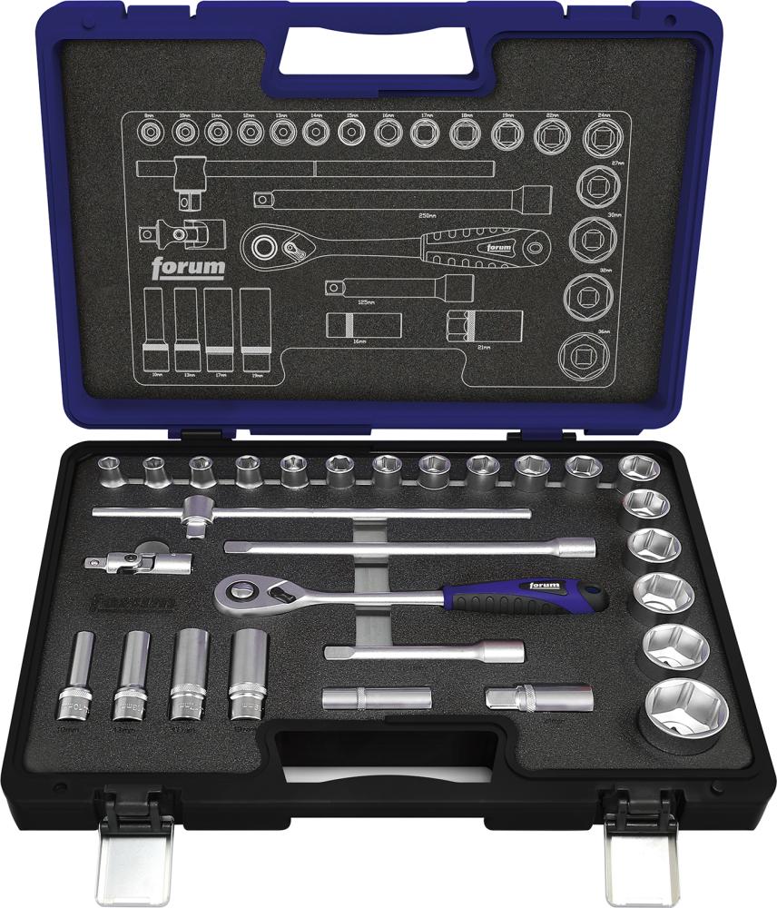 Produktbild von FORUM Steckschlüssel-Garnitur 1/2" 28-teilig 4240613250 4317784922562