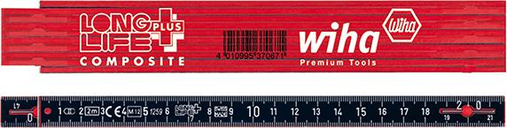 Produktbild von Wiha Gliedermaßstab Kunststoff 2m x 14mm rot/schwarz Longlife Plus Composite 37067 4010995370671