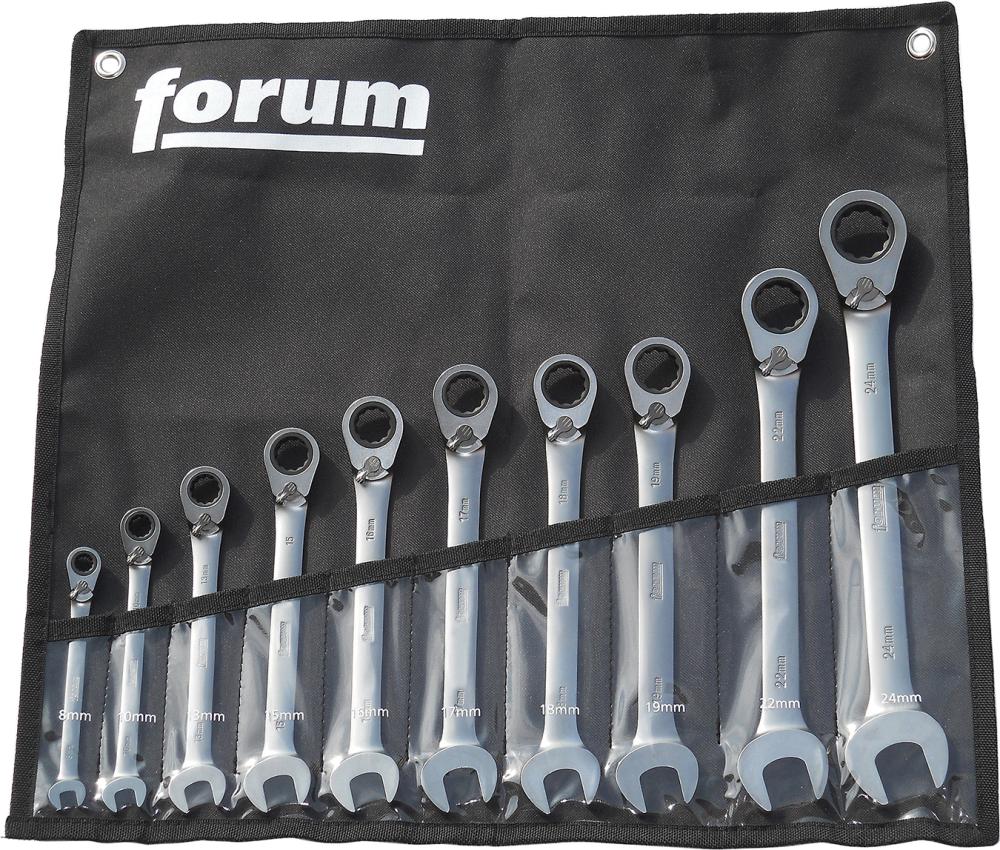 Produktbild von FORUM Maulschlüssel mit Ringratsche 10-teilig umschaltbar 8-24m 4240404510 4317784935425