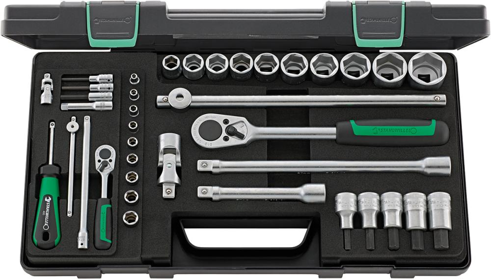 Produktbild von STAHLWILLE Steckschlüssel-Garnitur 1/4"+1/2" 40/52/27/11 38-teilig 96011160 4018754260638