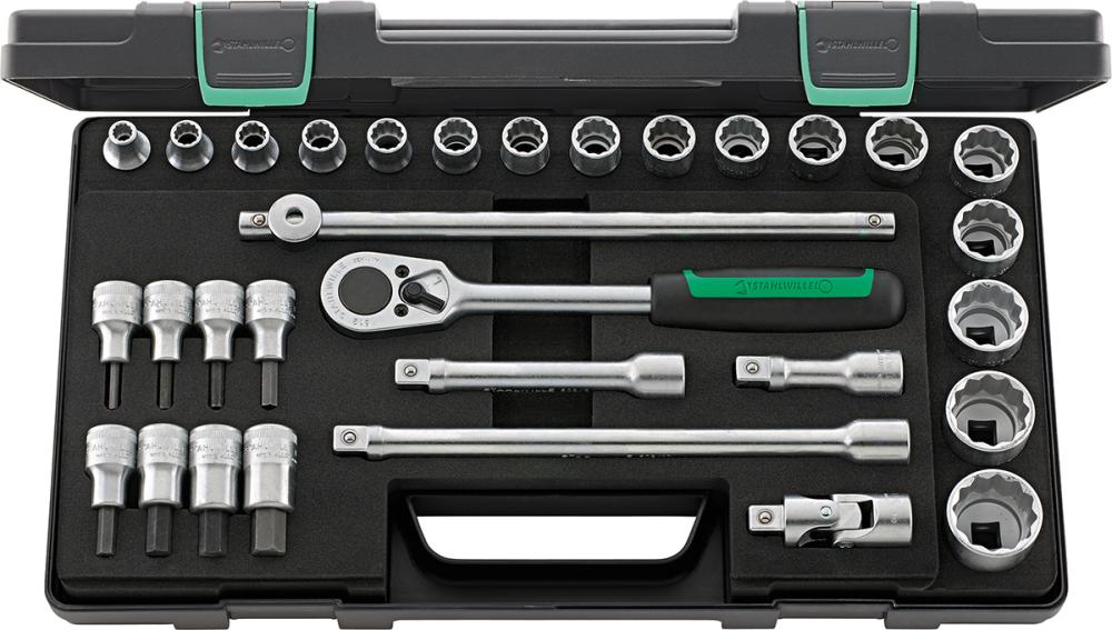 Produktbild von STAHLWILLE Steckschlüssel-Garnitur 1/2" 50/54/25/6 KN 31-teilig 96031439 4018754260881