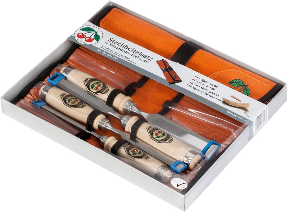 Produktbild von KIRSCHEN Stechbeitelsatz 4-teilig 1151 in Velours-Lederrolltasch 1151000 4016649110167