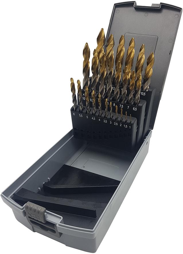 Produktbild von FORUM Spiralbohrer-Set DIN338 HSS mit Stufenbohrerspitze 1,0-13,0 0,5mm steigend 25 4210535205 4317784970525