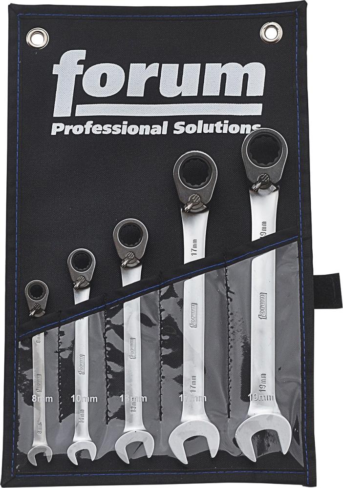 Produktbild von FORUM Ratschenschlüssel-Satz umschaltbar 8-19mm 5-teilig in Rolltasche 4240404501 4317784969635