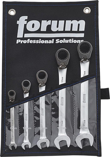 Produktbild von FORUM Ratschenschlüssel-Satz umschaltbar 8-19mm 5-teilig in Rolltasche 4240404501 4317784969635