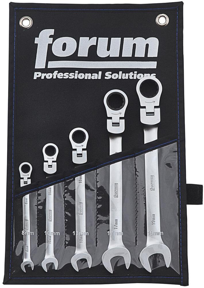 Produktbild von FORUM Gelenk-Ratschenschlüssel-Satz 8-19mm 5-teilig in Rolltasche 4240404751 4317784969642